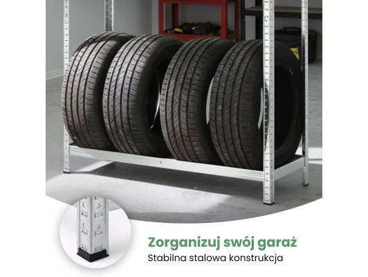 Regał Na Opony Metalowy Garażowy 120 Cm 3 Półki 120X40X180 Galwanizowany Srebrny