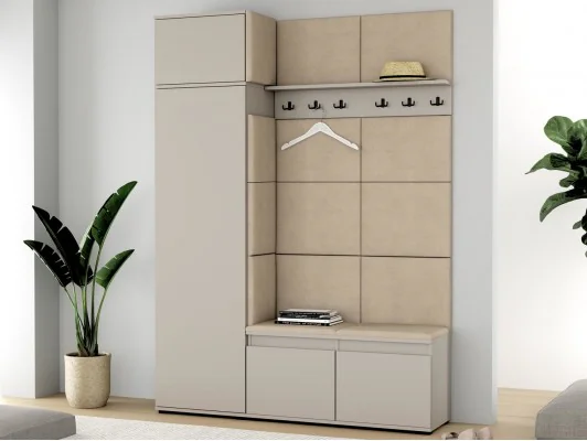 Garderoba szafa z nadstawką panele NEVADA 154 Kaszmir, panele tapicerowane beżowe