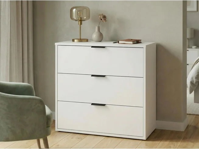 Komoda Linea 80 cm z 3 szufladami – nowoczesna komoda do salonu i sypialni | kaszmir / dąb craft / biały / antracyt-craft
