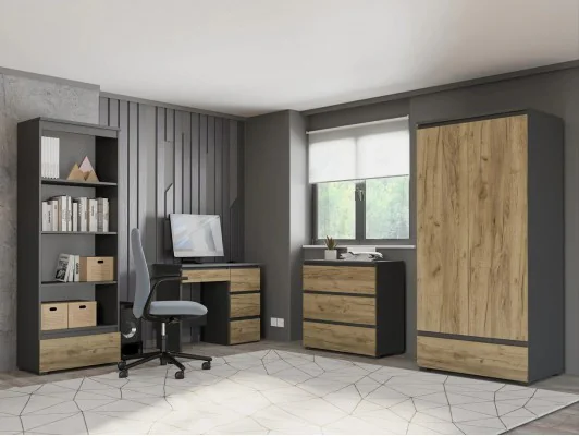 Funkcjonalny tani zestaw mebli do pokoju młodzieżowego NEO 03 antracyt / dąb craft