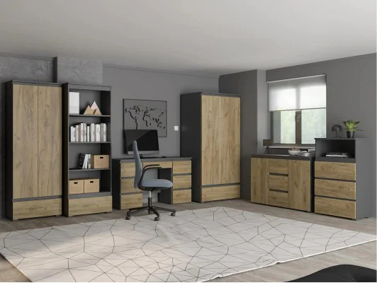 Funkcjonalny tani zestaw mebli do pokoju młodzieżowego NEO 04 antracyt / dąb craft