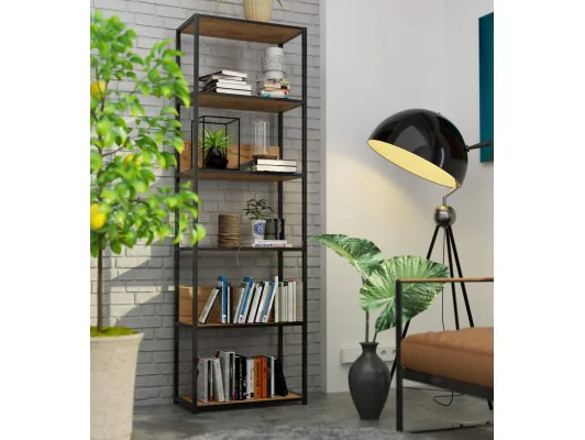 Regał Loftowy Metalowy 60 Cm - Czarny-Dąb Craft - 6 Półek