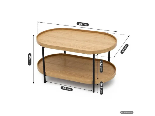 Stolik Kawowy Loftowy Cortado 90 Cm Owalny Z Półką Naturalne Drewno Czarne Nogi