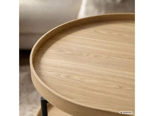 Stolik Kawowy Loftowy Cortado 90 Cm Owalny Z Półką Naturalne Drewno Czarne Nogi