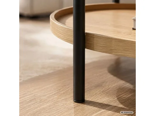 Stolik Kawowy Loftowy Cortado 90 Cm Owalny Z Półką Naturalne Drewno Czarne Nogi