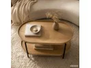 Stolik Kawowy Loftowy Cortado 90 Cm Owalny Z Półką Naturalne Drewno Czarne Nogi