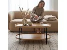 Stolik Kawowy Loftowy Cortado 90 Cm Owalny Z Półką Naturalne Drewno Czarne Nogi