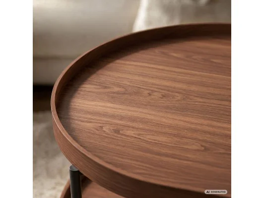Stolik Kawowy Loftowy Cortado 90 Cm Owalny Z Półką Orzech Czarne Nogi