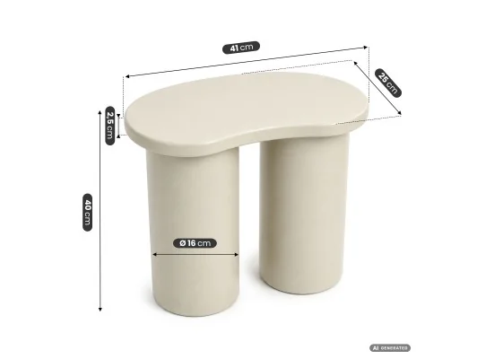 Stolik Kawowy Nowoczesny Cube 41 Cm Kremowy Z Podwójną Cylindryczną Podstawą