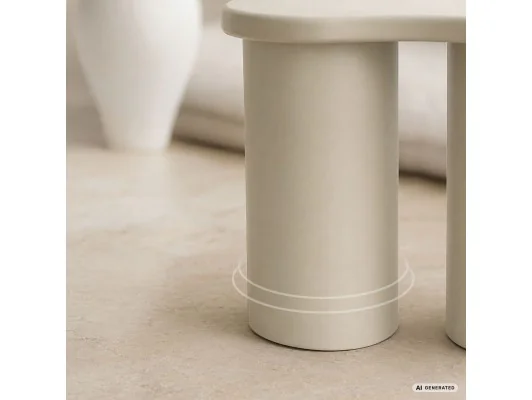 Stolik Kawowy Nowoczesny Cube 41 Cm Kremowy Z Podwójną Cylindryczną Podstawą