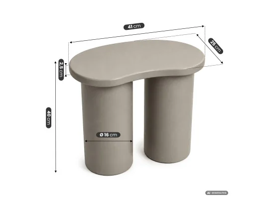 Stolik Kawowy Nowoczesny Cube 41 Cm Szary Z Podwójną Cylindryczną Podstawą
