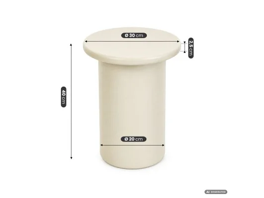 Stolik Kawowy Okrągły Mono 30 Cm Kremowy Na Cylindrycznej Podstawie