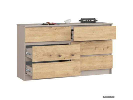 Komoda K140 6Sz Clp Pk Kaszmir / Dąb Artisan