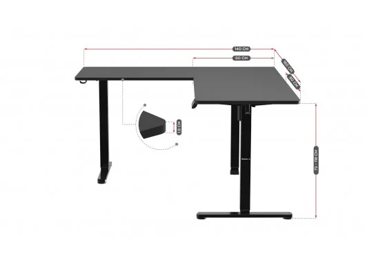 Biurko Gamingowe Narożne Elektryczne Hero 9.5 Black 160 Cm