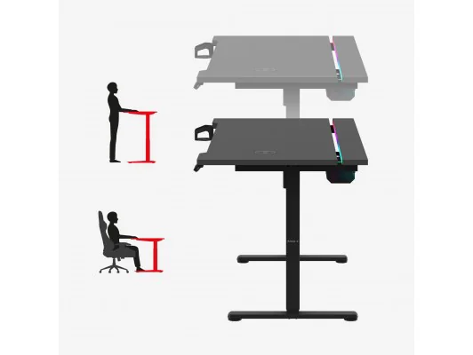 Biurko Gamingowe Elektryczne Hero 8.7 Rgb Black 140 Cm