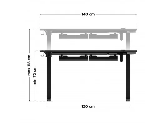 Biurko Gamingowe Elektryczne Hero 8.7 Rgb Black 140 Cm