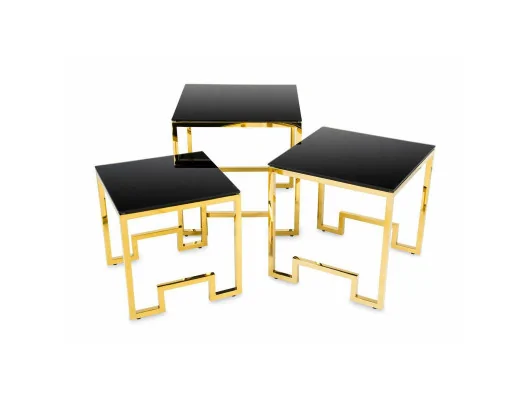 Zobacz Komplet 3 stolików Sammen Złoto-Czarny Komplet 3 stolików Sammen Złoto-Czarny