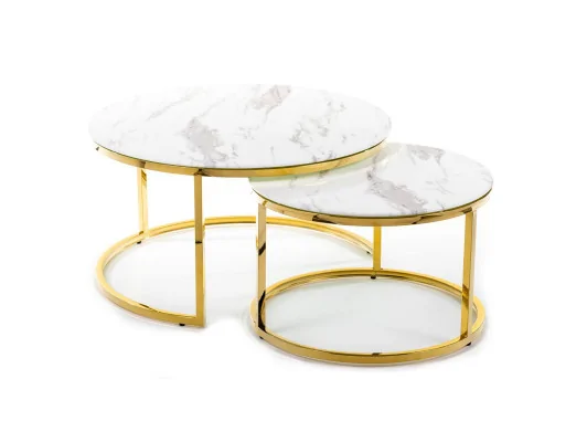 Komplet stolików Treze Złoto-Biały